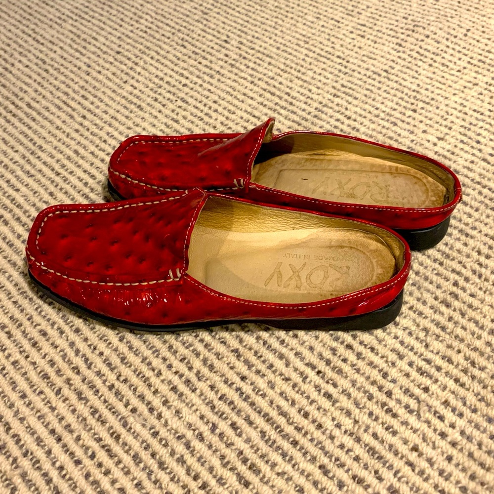 Red ostrich leather mule